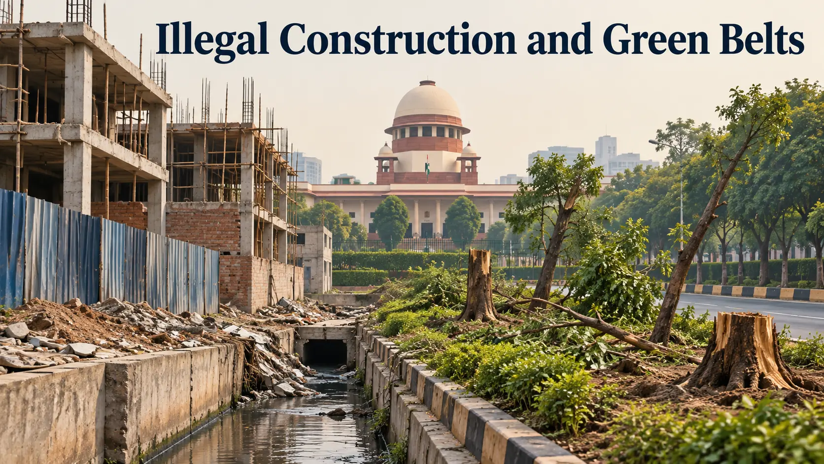 How Illegal Construction Damages Drains, Trees and Green Belts in India