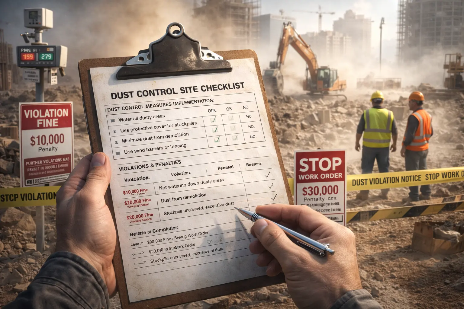 Records and penalties for construction dust control site checklists